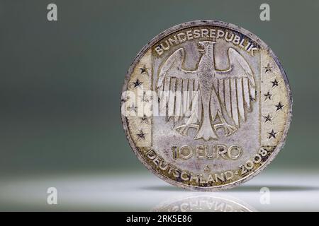 moneta d'argento da 10 euro sporca con l'aquila federale tedesca Foto Stock