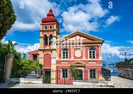 Church of Virgin Mary Mandrakina, a Greek Orthodox church overlooking the bay, in the old town of Corfu, Island of Corfu, Ionian Islands, Greece Stock Photo