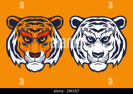 stile cartone animato con illustrazione vettoriale tiger head mascotte Illustrazione Vettoriale