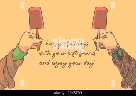 two hands holding ice cream motivation concept vector illustration Illustrazione Vettoriale