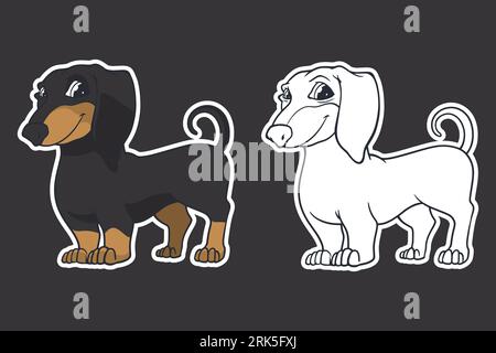 stile cartone animato con illustrazione vettoriale per cani da dachshund Illustrazione Vettoriale