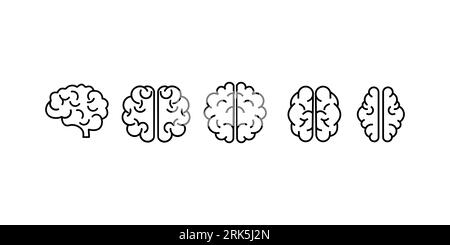 Set di icone cervello. mente vettoriale isolata, intelligenza, psicologia e simbolo di neurologia medica Illustrazione Vettoriale