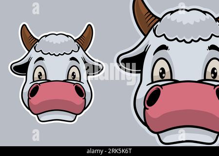 mascotte testa di mucca illustrazione vettoriale stile cartone animato Illustrazione Vettoriale