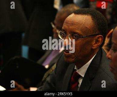 Bildnummer: 53770798  Datum: 02.02.2010  Copyright: imago/Xinhua  Paul Kagame, President of Rwanda, listens at the closing ceremony of the 14th summit of AU in Addis Ababa, capital of Ethiopia, Feb. 2, 2010. The 14th summit of AU concluded here on Tuesday with African leaders pledging that they would take concrete measures to development Information and Communication Technologies (ICTs) in the continent. (Xinhua/Wang Haiyan) (15)ETHIOPIA-ADDIS ABABA-AU SUMMIT-CONCLUDE PUBLICATIONxNOTxINxCHN People Politik African Uinion Gipfel Gipfeltreffen kbdig xsp 2010 quer o00 Porträt    Bildnummer 5377079 Stock Photo