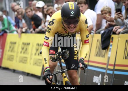 Sluis, Netherlands. 24th Aug, 2023. Norwegian Tobias Foss of Jumbo-Visma pictured in action during the second stage of the Renewi cycling tour, an individual time trial of 13,6km near Sluis, The Netherlands, Thursday 24 August 2023. BELGA PHOTO NICOLAS MAETERLINCK Credit: Belga News Agency/Alamy Live News Stock Photo