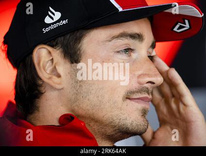 Zandvoort, Paesi Bassi. 24 agosto 2023. ZANDVOORT - Charles Leclerc (Ferrari) sul circuito di Zandvoort davanti al Gran Premio di F1 dei Paesi Bassi il 24 agosto 2023 a Zandvoort, Paesi Bassi. ANP SEM VAN DER WAL Foto Stock