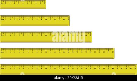 righelli in pollici e metrici. Centimetri e pollici scala di misurazione indicatore metriche cm. Righelli in pollici e metrici. Centimetri e pollici scala di misurazione cm Illustrazione Vettoriale