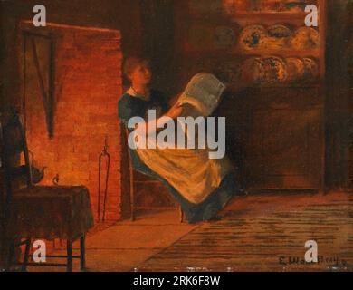 Reading by the Fire tra il 1870 e il 1879 di Enoch Wood Perry Foto Stock