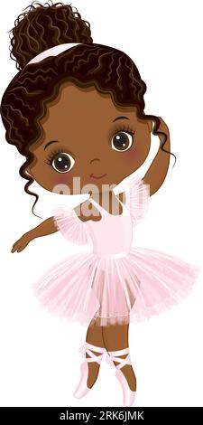 Vector cute Little African American Ballerina Dancing Illustrazione Vettoriale