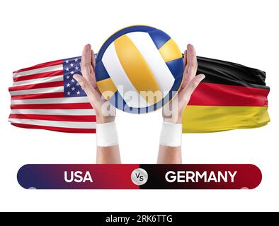 Concetto di competizione tra squadre nazionali di pallavolo e pallavolo. Foto Stock