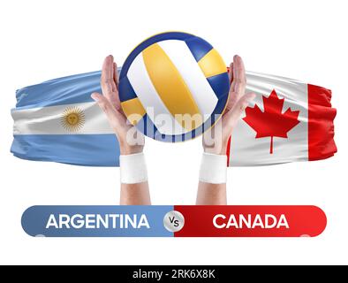 Concetto di gara di pallavolo e pallavolo delle squadre nazionali Argentina vs Canada. Foto Stock