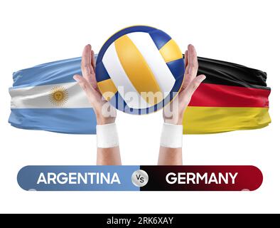 Concetto di gara di pallavolo e pallavolo delle squadre nazionali Argentina vs Germania. Foto Stock