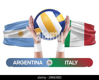 Concetto di gara di pallavolo e pallavolo delle squadre nazionali Argentina vs Italia. Foto Stock