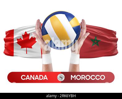 Concetto di competizione di pallavolo e pallavolo delle squadre nazionali del Canada vs Marocco. Foto Stock