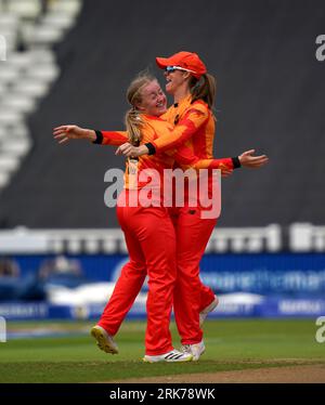 Birmingham Phoenix's Charis Pavely celebrates taking the wicket of London Spirit's Danielle Gibson during The Hundred match at Edgbaston, Birmingham. Picture date: Thursday August 24, 2023. Stock Photo