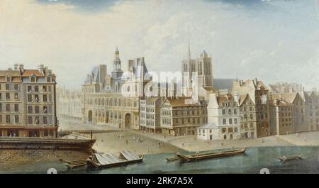 L'Hôtel de Ville et la Place de Grève 1753 di Nicolas-Jean-Baptiste Raguenet Foto Stock