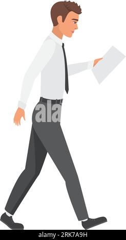 Office man employee walking with report. Office worker holds business report vector illustration Stock Vector