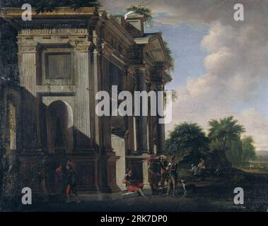 Capriccio di un arco trionfale e soldati del XVII secolo di Viviano Codazzi Foto Stock