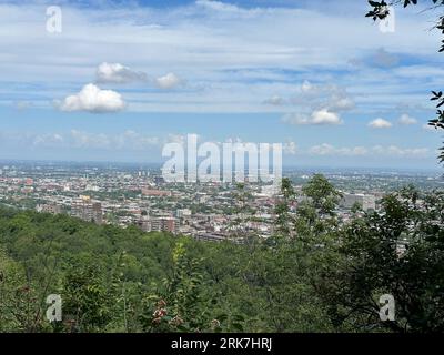 Canada, Québec, montréal, Arbres centre ville e parc du Mont Royal. Promenade, vert, poumon de la ville de Montréal hauteur de la ville croix dans le Foto Stock