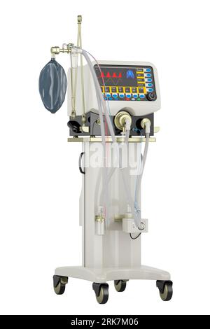 Ventilatore meccanico medicale, rendering 3D isolato su sfondo bianco Foto Stock