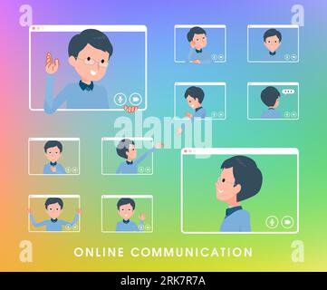 Una serie di papà che comunicano online.è un'arte vettoriale facile da modificare. Illustrazione Vettoriale