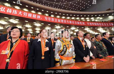 Bildnummer: 53982540  Datum: 27.04.2010  Copyright: imago/Xinhua (100427) -- BEIJING, April 27, 2010 (Xinhua) -- A rally honoring Chinese national labor heroes and advanced workers is held in Beijing, China, April 27, 2010. (Xinhua/Rao Aimin) (zcc) (5)CHINA-BEIJING-NATIONAL LABOR HEROES AND ADVANCED WORKERS-HONOR-RALLY (CN) PUBLICATIONxNOTxINxCHN People Politik premiumd xint kbdig xkg 2010 quer     Bildnummer 53982540 Date 27 04 2010 Copyright Imago XINHUA  Beijing April 27 2010 XINHUA a Rally honoring Chinese National Laboratory Heroes and Advanced Workers IS Hero in Beijing China April 27 20 Foto Stock