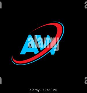 Logo AW A W Letter. Lettera iniziale AW con cerchio in maiuscolo, logo rosso e blu con monogramma. Logo AW, design W. oh, una w Illustrazione Vettoriale