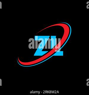 Logo ZL Z L Letter. Lettera iniziale ZL, cerchio collegato, monogramma maiuscolo, rosso e blu. Logo ZL, design Z L. zl, z l Illustrazione Vettoriale