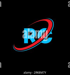 Logo RC R C Letter. Logo con lettera iniziale RC collegato al cerchio in maiuscolo, rosso e blu. Logo RC, design R C. rc, r c Illustrazione Vettoriale