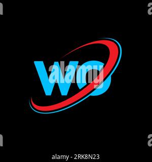 Logo WO W o Letter. Lettera iniziale CON il logo rosso e blu del monogramma maiuscolo del cerchio collegato. Logo WO, design W O. Wo, W o, W&O. Illustrazione Vettoriale