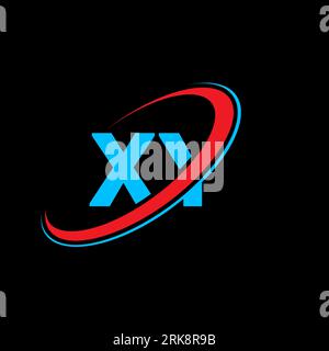 Logo XY X Y Letter. Lettera iniziale XY, cerchio collegato, monogramma maiuscolo, rosso e blu. Logo XY, design X Y. xy, x y Illustrazione Vettoriale