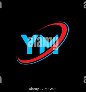 Logo YM Y M Letter. Lettera iniziale cerchio YM collegato monogramma maiuscolo rosso e blu. Logo YM, design Y M. ym, y m Illustrazione Vettoriale