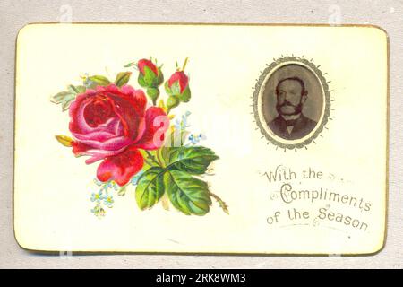Cartolina di auguri di stagione con timbro ritratto inserito e rottami fustellati cromolitografati su lastre intorno al 1895 Foto Stock
