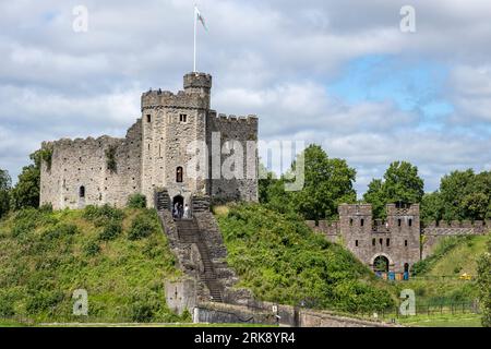 Norman Keep, Castello di Cardiff, Cardiff City, Galles, Regno Unito Foto Stock