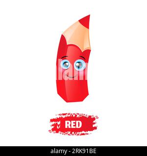 Cute Red Funny Pencil Cartoon. Education concept. Funny school pencil. Cheerful Red Pencil Cartoon character Illustrazione Vettoriale
