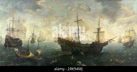 L'Armada spagnola al largo della costa inglese tra il 1620 e il 1625, da Cornelis Claesz van Wieringen Foto Stock