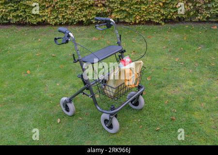 Passeggini con un comodo cestino aggiuntivo per borse e generi alimentari. Foto Stock