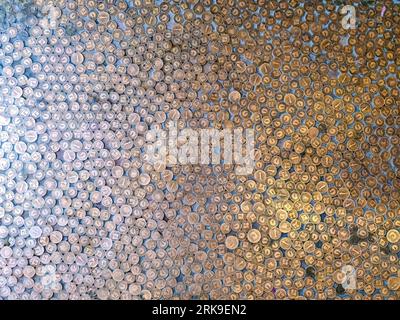 Very Many Old Icelandic Coins On The Ground - Money Concept Taken From Above Stock Photo