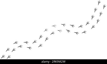 Path footprints of crow, raven, magpie, sparrow, dove, bird. Crow paw print, silhouette. Diagonal track. Vector isolated. Pet shop, textile, print, cl Stock Vector