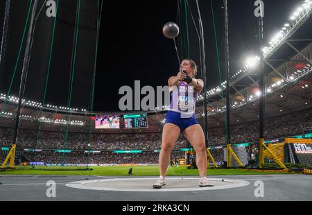 Anna Purchase della Gran Bretagna partecipa alla finale del lancio del martello il sesto giorno dei Campionati mondiali di atletica leggera presso il Centro Nazionale di atletica leggera di Budapest, Ungheria. Data foto: Giovedì 24 agosto 2023. Foto Stock