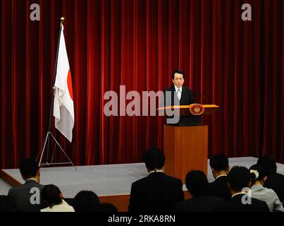 Bildnummer: 54287683 Datum: 08.08.2010 Copyright: imago/Xinhua TOKYO, 10 agosto 2010 (Xinhua) - questa foto scattata l'8 giugno 2010 mostra il primo ministro giapponese Naoto Kan che si rivolge a una conferenza stampa a Tokyo. Naoto Kan ha espresso rimorso e scuse per l'annessione della penisola coreana da parte del Giappone 100 anni fa e per il dominio coloniale del popolo coreano, il 10 agosto 2010. (Xinhua/Ji Chunpeng) (msq) GIAPPONE-PM-APOLOGIA-PENISOLA COREANA-ANNESSIONE PUBLICATIONxNOTxINxCHN Politik People kbdig xub 2010 quer o0 PK Bildnummer 54287683 Data 08 08 08 2010 Copyright Imago XINHUA Tokyo Aug 10 2010 XINHU Foto Stock