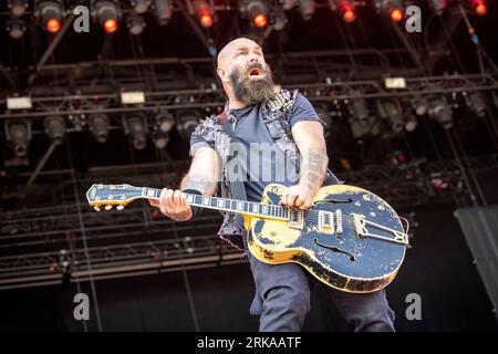 Solvesborg, Svezia. 9 giugno 2023. La band punk rock americana Rancid esegue un concerto dal vivo durante il festival svedese Sweden Rock Festival 2023 a Solvesborg. Qui il cantante e chitarrista Tim Armstrong è visto dal vivo sul palco. (Foto: Gonzales Photo - Terje Dokken). Foto Stock