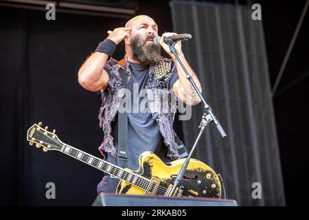 Solvesborg, Svezia. 9 giugno 2023. La band punk rock americana Rancid esegue un concerto dal vivo durante il festival svedese Sweden Rock Festival 2023 a Solvesborg. Qui il cantante e chitarrista Tim Armstrong è visto dal vivo sul palco. (Foto: Gonzales Photo - Terje Dokken). Foto Stock