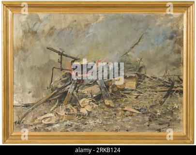 A Fire with a Kettle. Study for Sancta Simplicitas Unknown date by Carl Gustaf Hellqvist Stock Photo