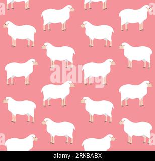 Modello vettoriale senza cuciture di pecore piatte disegnate a mano isolate su sfondo rosa Illustrazione Vettoriale
