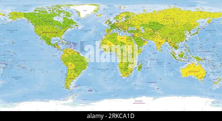 World Map Political German Language Version proiezione equirettangolare Illustrazione Vettoriale