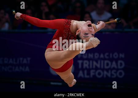 Valencia, Spagna. 24 agosto 2023. Il giapponese Kita mirano gareggia durante la qualificazione individuale dei club ai 40° Campionati mondiali di ginnastica ritmica FIG a Valencia, in Spagna, 24 agosto 2023. Crediti: Pablo Morano/Xinhua/Alamy Live News Foto Stock