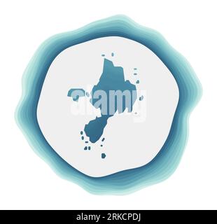 Sark logo. Badge of the island. Layered circular sign around Sark border shape. Vibrant vector illustration. Stock Vector