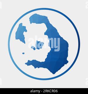 Icona di Santorini. Mappa poligonale dell'isola nell'anello gradiente. Segno rotondo basso in polietilene di Santorini. Illustrazione vettoriale. Illustrazione Vettoriale