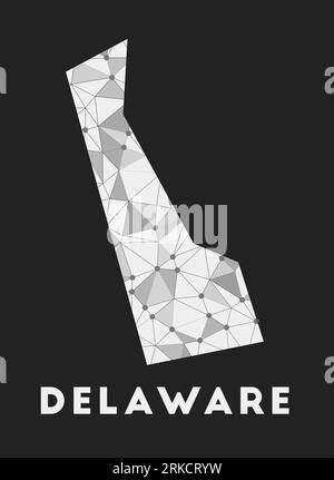 Delaware - Mappa della rete di comunicazione dello stato degli Stati Uniti. Design geometrico alla moda del Delaware su sfondo scuro. Illustrazione Vettoriale